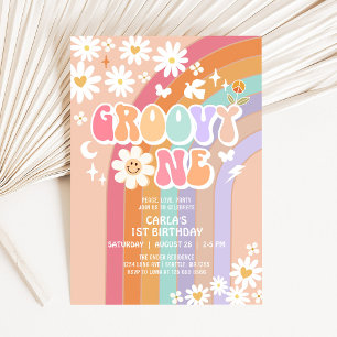 Convite Groovy Um Hippie Aniversário Retro 70's 1º