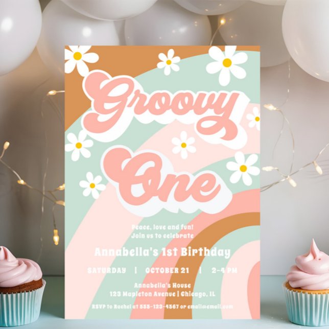 Convite Groovy Um primeiro aniversario pastel Boho Girl (Criador carregado)