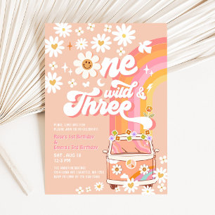 Convite Groovy UM Selvagem e TRÊS Daisy Aniversário Colori