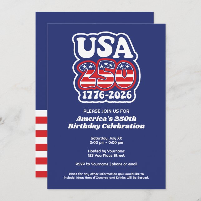 Convite  Groovy USA 250 - America's 250th Birthday Party (Frente/Verso)