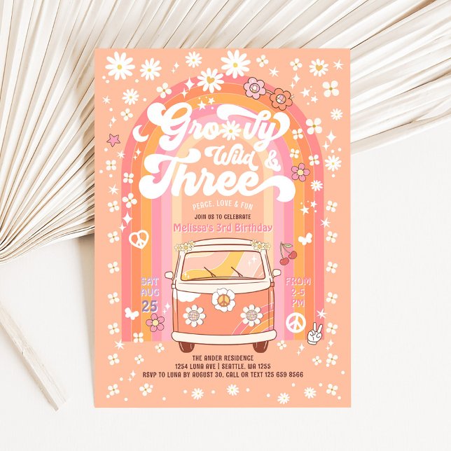 Convite Groovy Wild e Three Van Bus 3º Aniversário (Criador carregado)