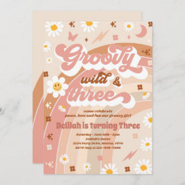 Convite Groovy Wild E Três aniversário de 3 anos Hippie