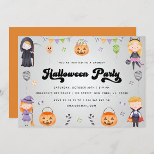 Convite Groovyn Typografia Fall Kid Festa de Halloween