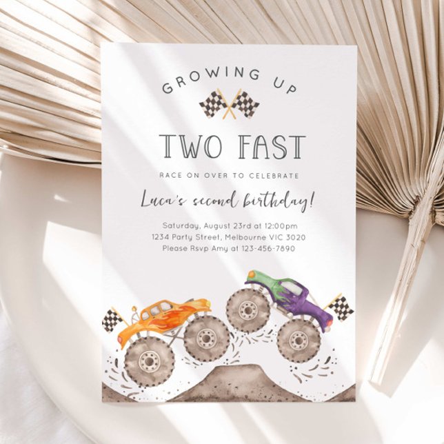 Convite Growing Up Two Fast Monster Truck Birthday (Criador carregado)