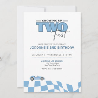 Convite Growing Up Two Fast Race Car Birthday Invitation