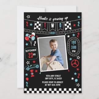 Convite Growing Up Two Fast Racing Birthday Invitation