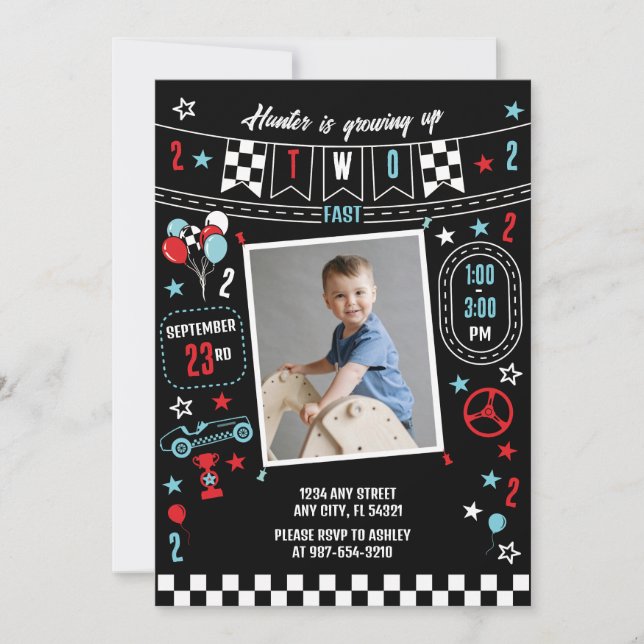 Convite Growing Up Two Fast Racing Birthday Invitation (Frente)