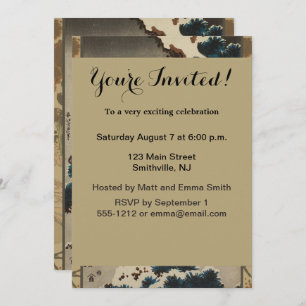 Convite Gruas em Pine Hokusai coberto de neve