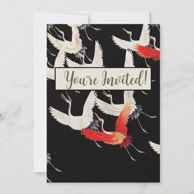 Convite Gruas voadoras japonesas Kimono Art (Frente)