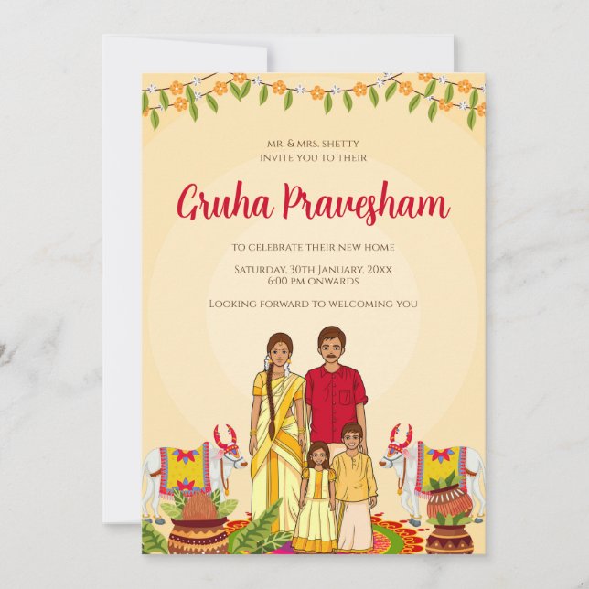 Convite Gruhapravesham convida o lar indiano digital (Frente)