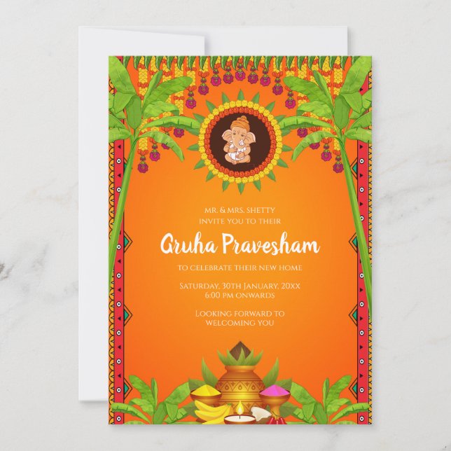 Convite Gruhapravesham Convite de Aquecimento da C (Frente)