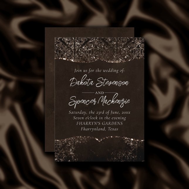 Convite Grunge de Bronze Glimmery | Rich Brown Glam Damask (Criador carregado)
