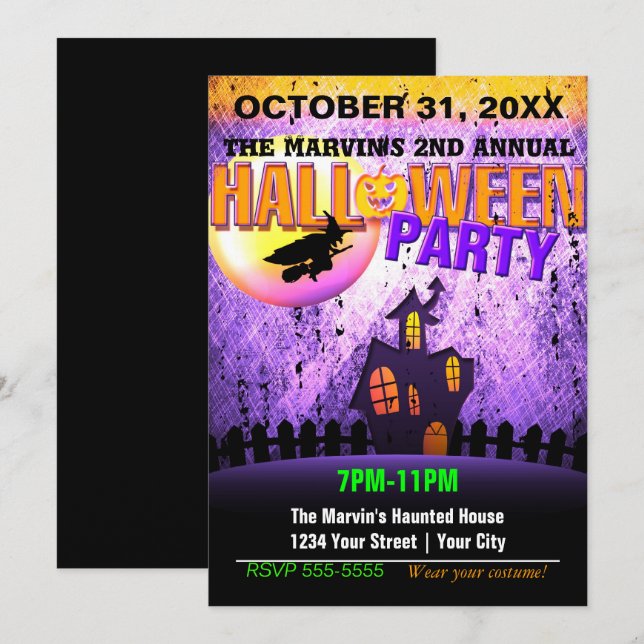Convite Grunge de promoção de festa de Halloween e (Frente/Verso)