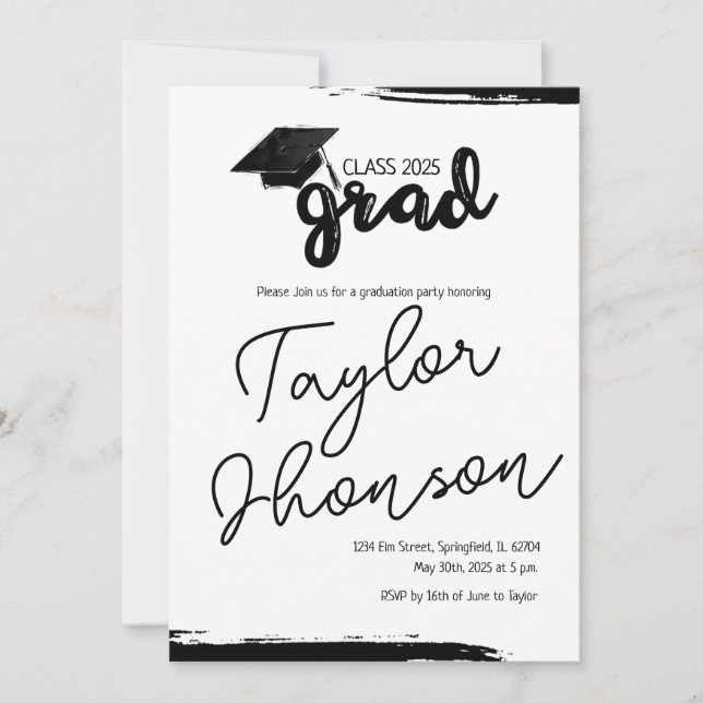 Convite Grunge grad card with graduation hat (Frente)