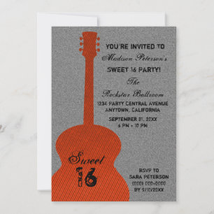 Convite Grunge Guitar Stripes Doce 16 Convites, Laranja