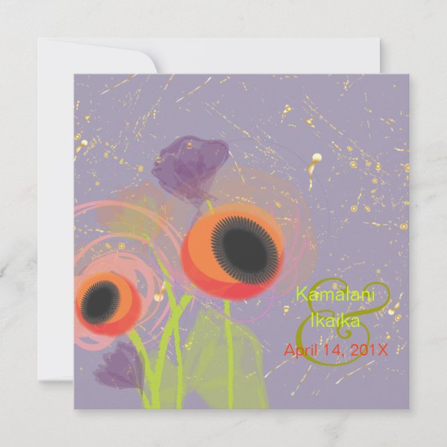 Convite Grunge Orange poppies, adicione seu plano de fundo (Frente)