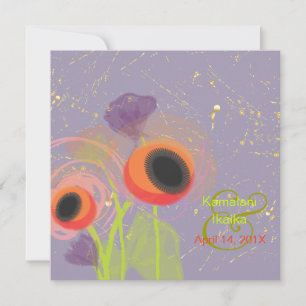 Convite Grunge Orange poppies, adicione seu plano de fundo