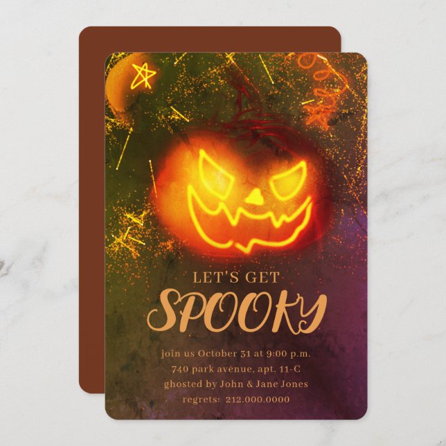 Convite Grunge Ouro Adulto Pumpkin Spookie Halloween (Frente/Verso)