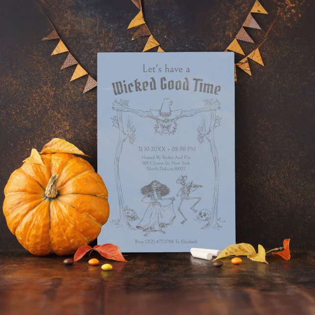 Convite Grunge Retro Black Halloween Party (Grudge Retro Black Halloween Party Invitation)