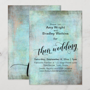Convite Grunge, Rustic Aqua, A Caligrafia De Casamento