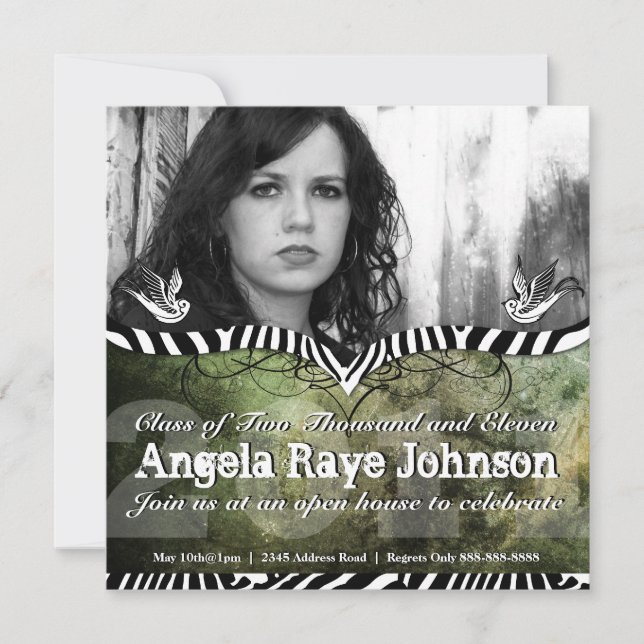 Convite Grunge Tattoo swallow & Urban Green Formando Invit (Frente)