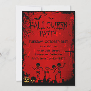 Convite Grupo Adulto de Halloween Pumpkin Skeleton Bat Gra