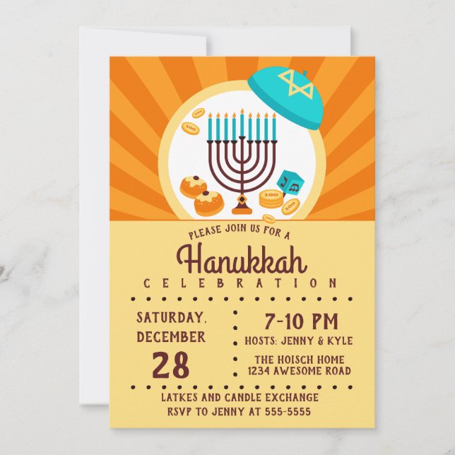 Convite Grupo Colorido de Hanukkah (Frente)