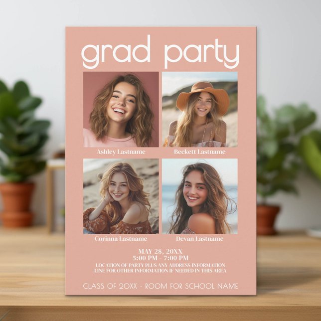 Convite Grupo de 4 Partes Formando Conjuntas para a Celebr (Group Graduation Party Invitation)