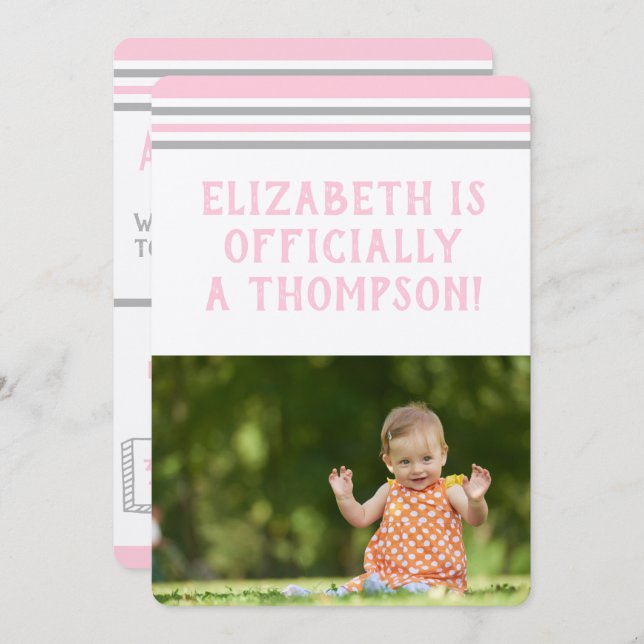 Convite Grupo de Adoção - Listras de Rosa Moderno e Cinzas (Frente/Verso)