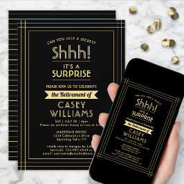Convite Grupo de Reforma Surpresa de Preto Elegante e Dour
