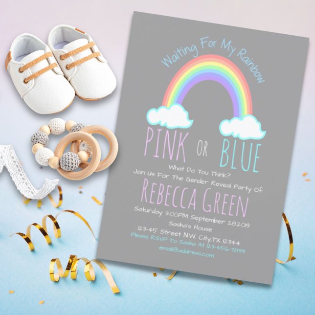 Convite grupo de revelação da nuvem arco-íris rosa ou azul (rainbow cloud pink or blue gender reveal party invitation)