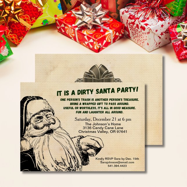 Convite Grupo de troca de presentes para Papais noeis sujo (Vintage Dirty Santa Gift Exchange Party Invitation)