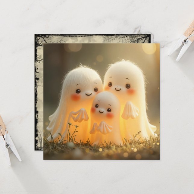 Convite Grupo Fofo de Fantasmas de Halloween (Frente/Verso In Situ)