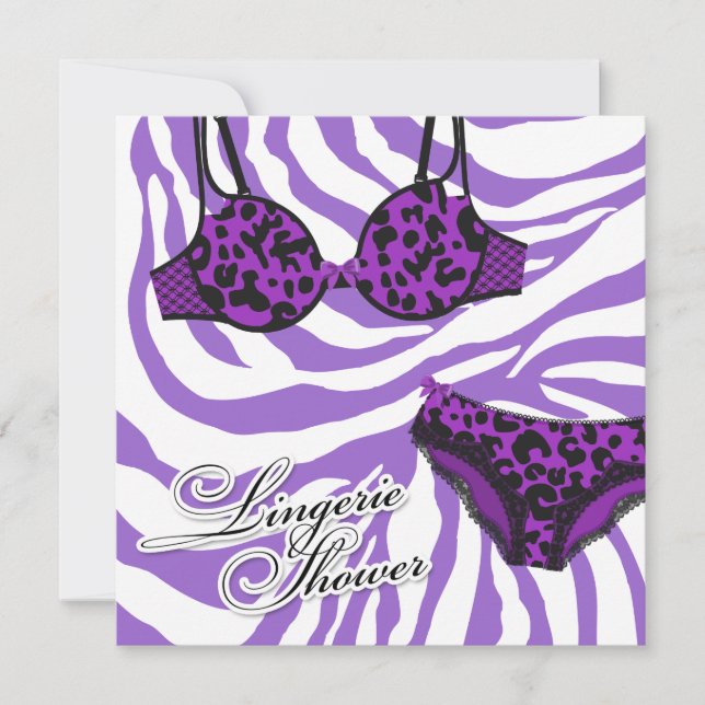Convite grupo roxo da lingerie da zebra do leopardo (Frente)