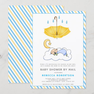 Convite Guarda-chuva amarela, bebê dormindo chá por corr