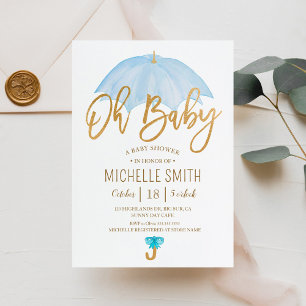 Convite Guarda-chuva Azul do Amor Sprinkle Baby Shower