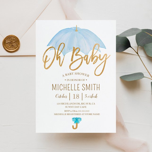 Convite Guarda-chuva Azul do Amor Sprinkle Baby Shower (Criador carregado)