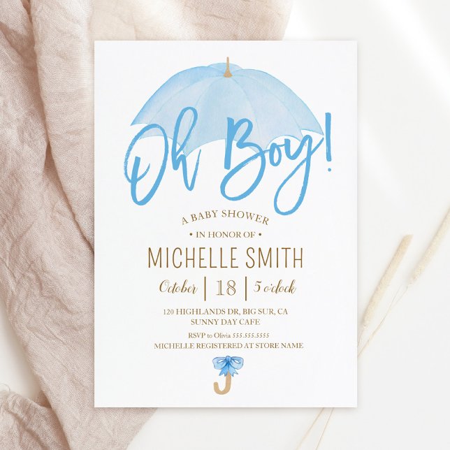 Convite Guarda-chuva azul do Chá de fraldas de aspersão de (Criador carregado)