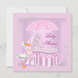 Convite Guarda-chuva Bebê Menina Chuveiro Bassinete Rosa