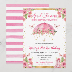 Convite Guarda-chuva de Aniversário de 21 anos Rosa Dourad