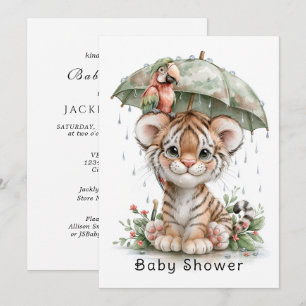 Convite Guarda-chuva de Baby Shower Tigre Papagaio