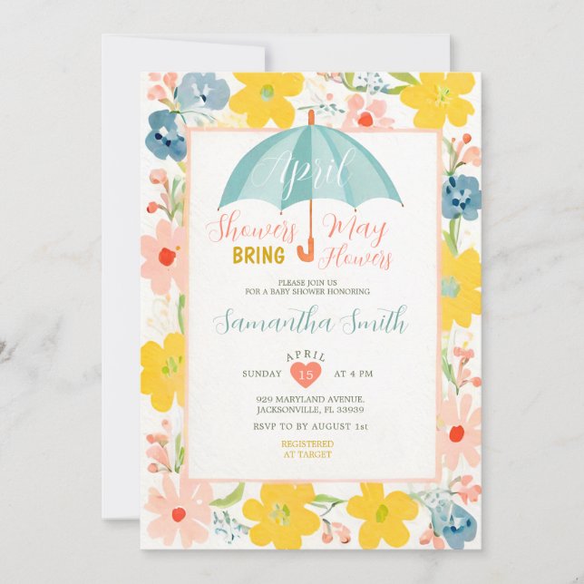 Convite Guarda-chuva de hortelã Chuva de abril Floral Chás (Frente)