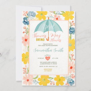 Convite Guarda-chuva de hortelã Chuva de abril Floral Chás