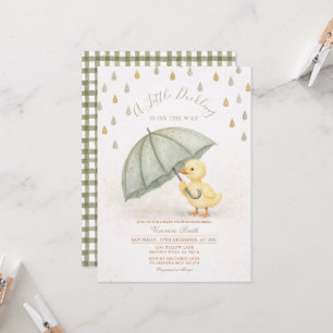Convite Guarda-chuva de patinho verde-sálvia Chuvoso Baby 