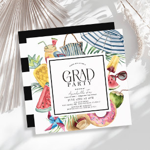 Convite Guarda-chuva de Verão Tropical Donut Preto Graduaç