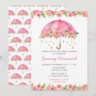 Convite Guarda-chuva Floral Rosa Chá de Noiva