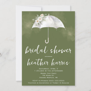 Convite Guarda-chuva Floral Verde e Branco para Chá de Noi