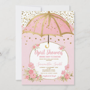 Convite Guarda-chuva Rosa Bege Chuvas de Abril Trazem Flor