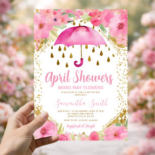 Convite Guarda-Chuva Rosa Chuvas de Abril trazem Flores de