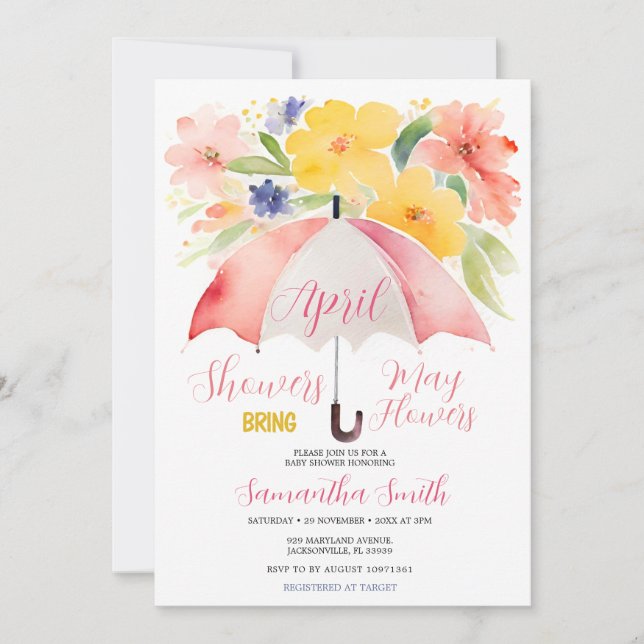 Convite Guarda-Chuva Vermelho Chuvas de Abril trazem Flore (Frente)